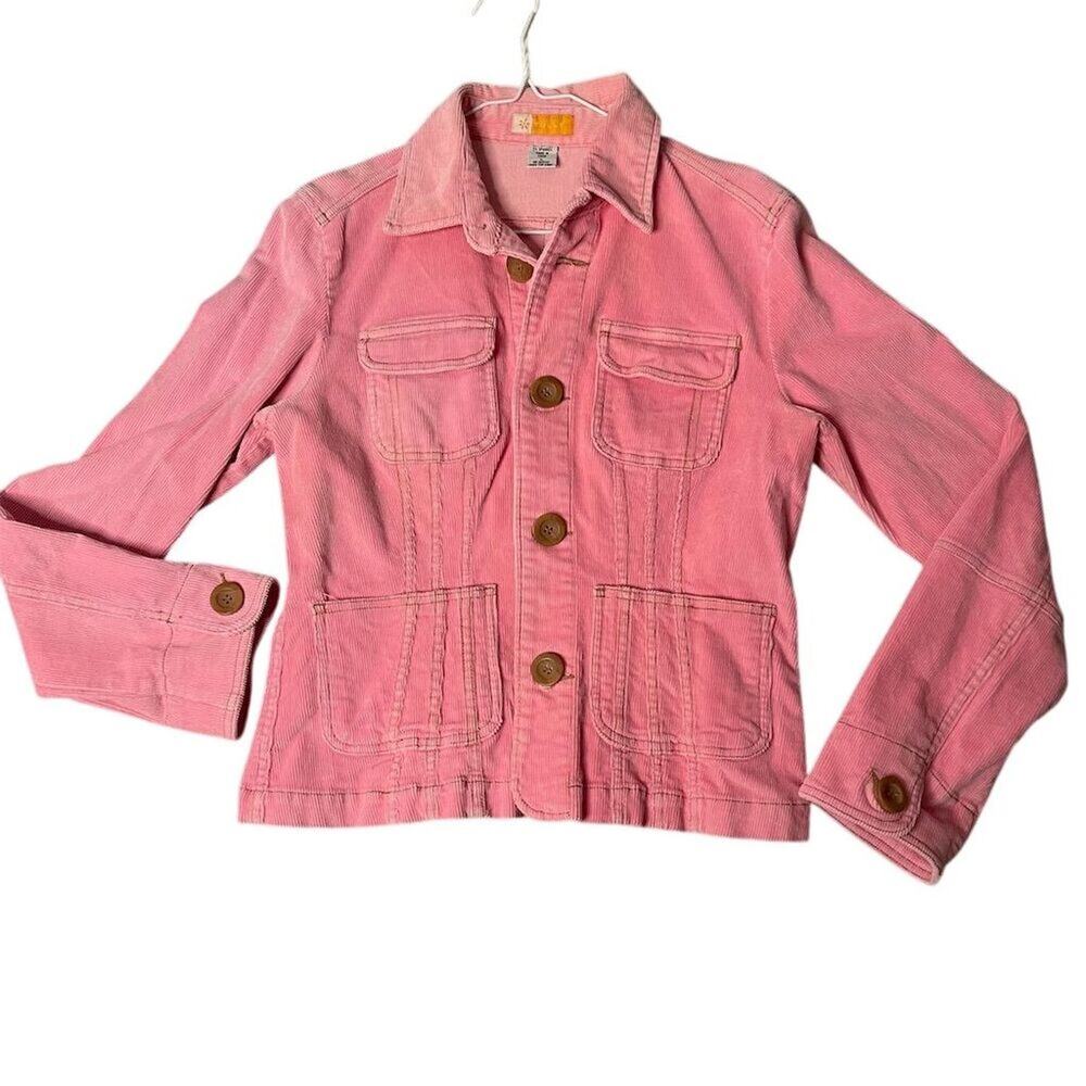 Tulle Women's Pink Corduroy chore Jacket Size L Long Sleeve Button Up A160